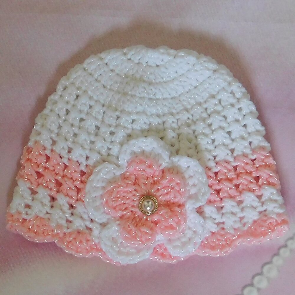 Crochet Baby Dress Handmade, Fits 0-3 Month, Baby Shower Gift, Pink Flower Dress - Picture 3 of 6
